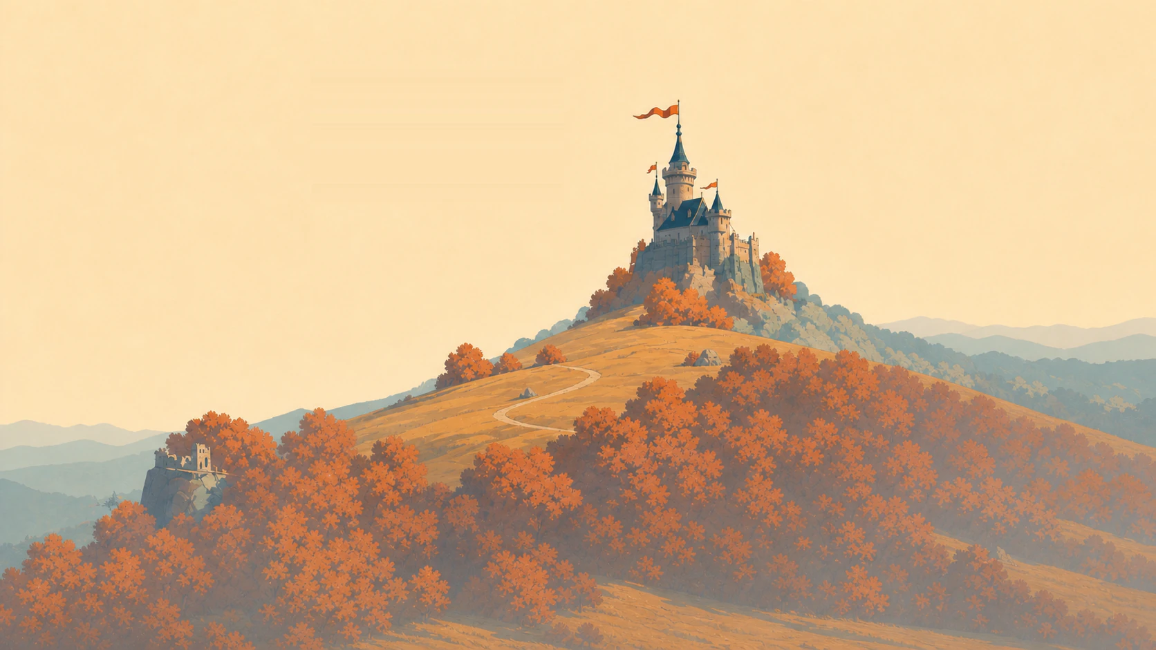 WAI School: children build their own projects with AI. A castle among autumn hills.